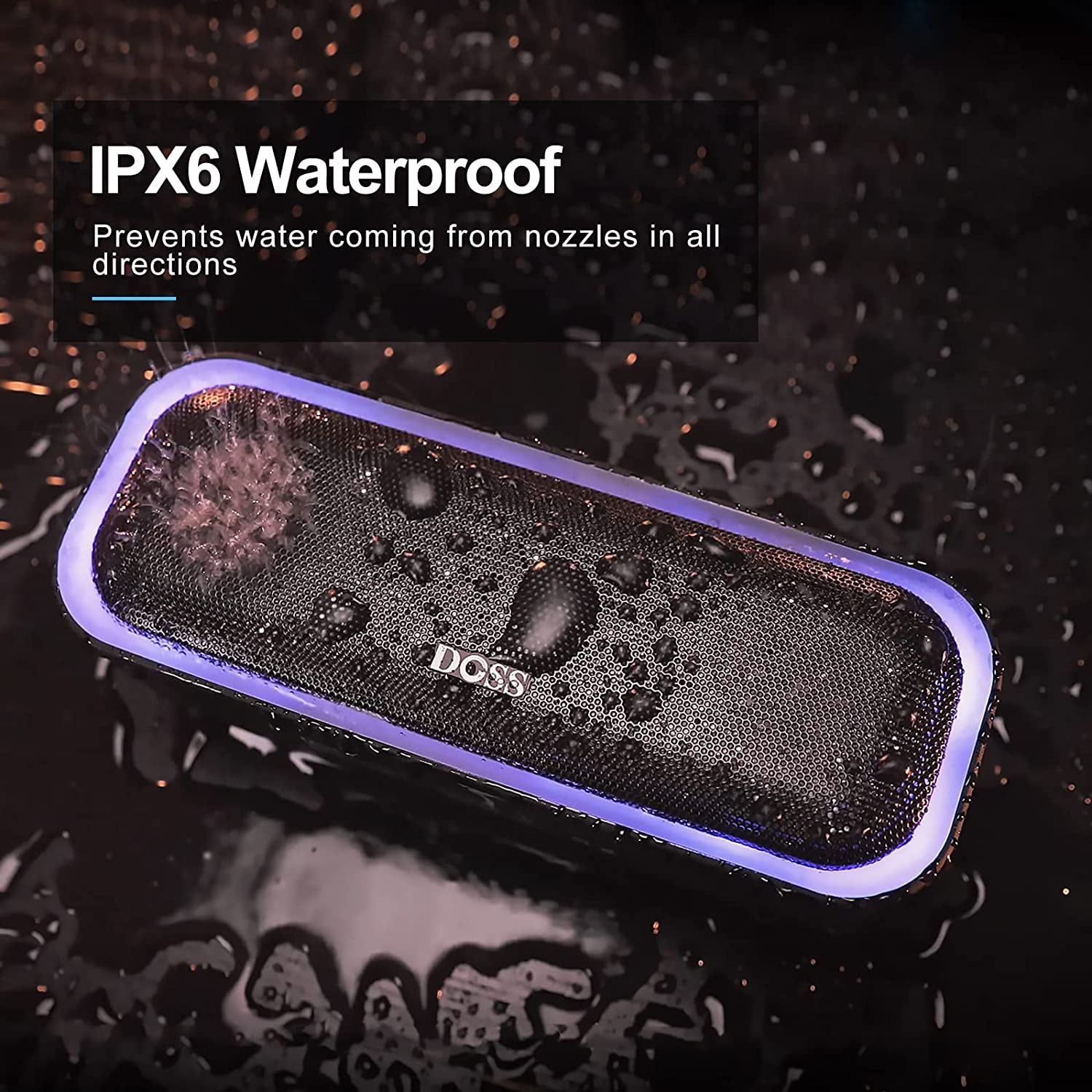 Soundbox Pro Bluetooth Speaker - 20W Stereo Sound, Active Extra Bass, 20-Hour Playtime, Multi-Color Lighting, Wireless Stereo Pairing, IPX6 Waterproof - Ideal for Outdoor Activities and Gatherings - Blue