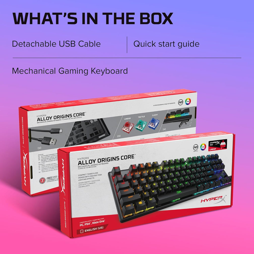 Alloy Origins Core Tenkeyless Mechanical Gaming Keyboard with Software-Controlled Lighting and Macro Customization, Compact Design, RGB LED Backlighting, Linear Red Switch, Black
