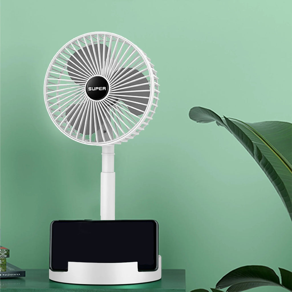 Cooling Stretchable Portable Fan with 3 Speed Settings, Quiet Desktop Table Fan for Home and Office, White