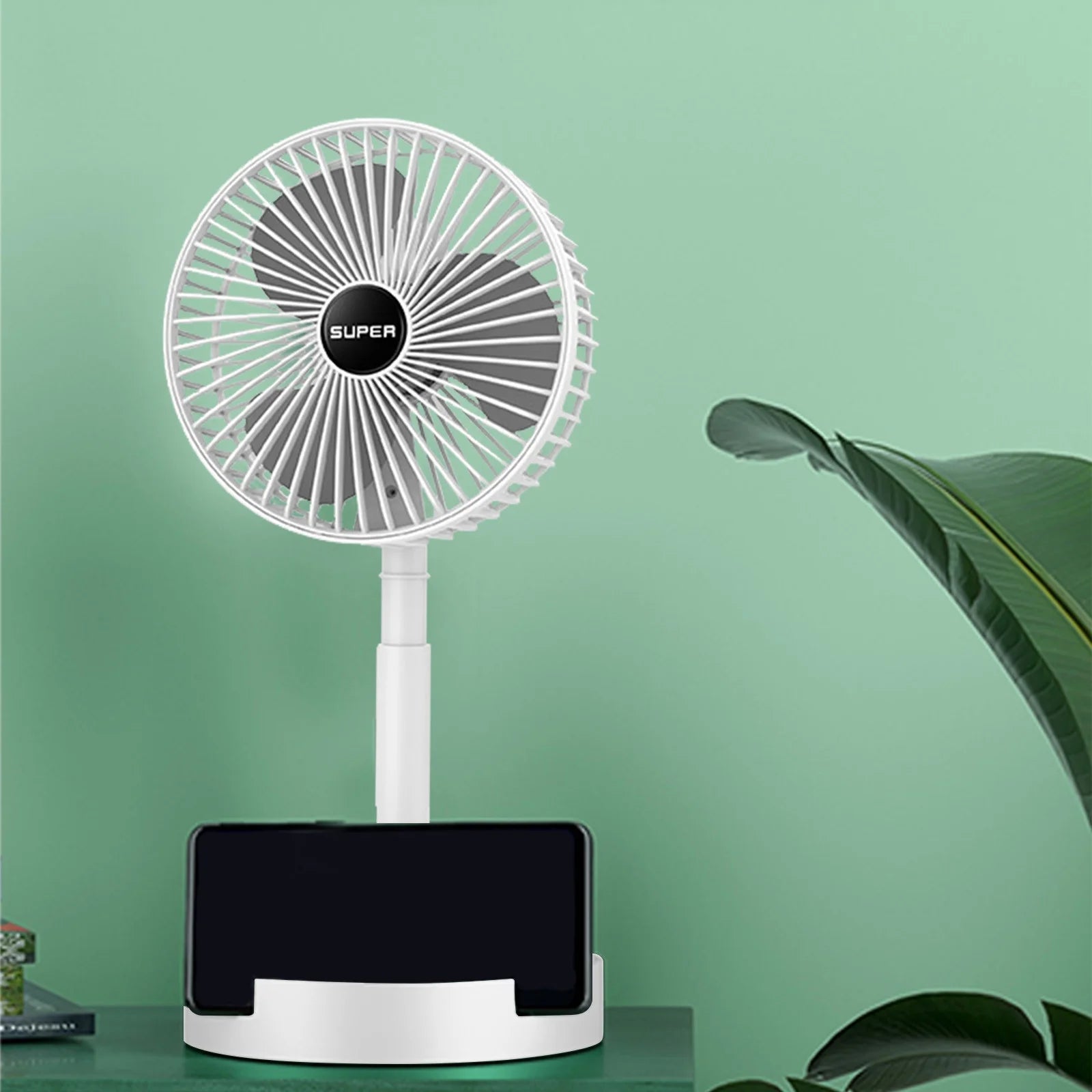 Cooling Stretchable Portable Fan with 3 Speed Settings, Quiet Desktop Table Fan for Home and Office, White