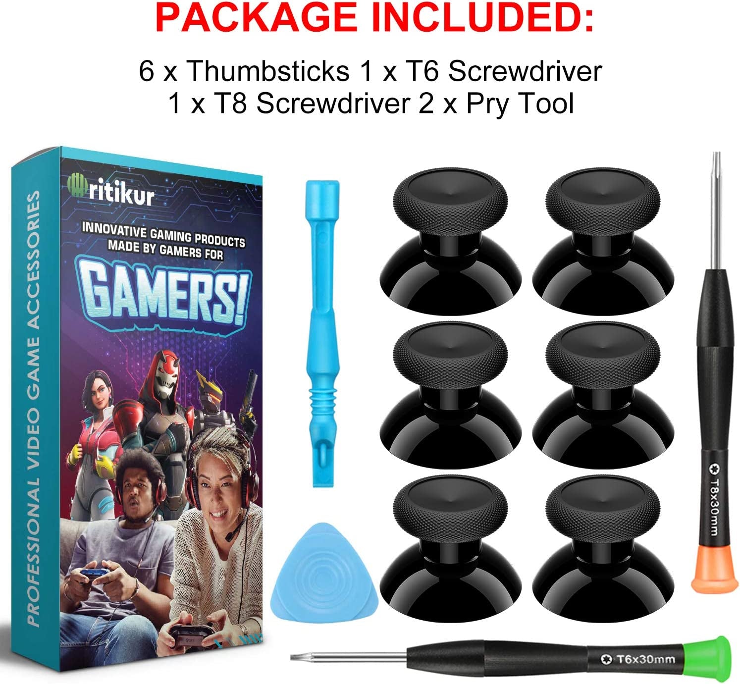 Xbox One Controller Joystick Replacement Set - 6 Original Rubberized Analog Thumbsticks with T8 and T6 Repair Screwdriver Kit