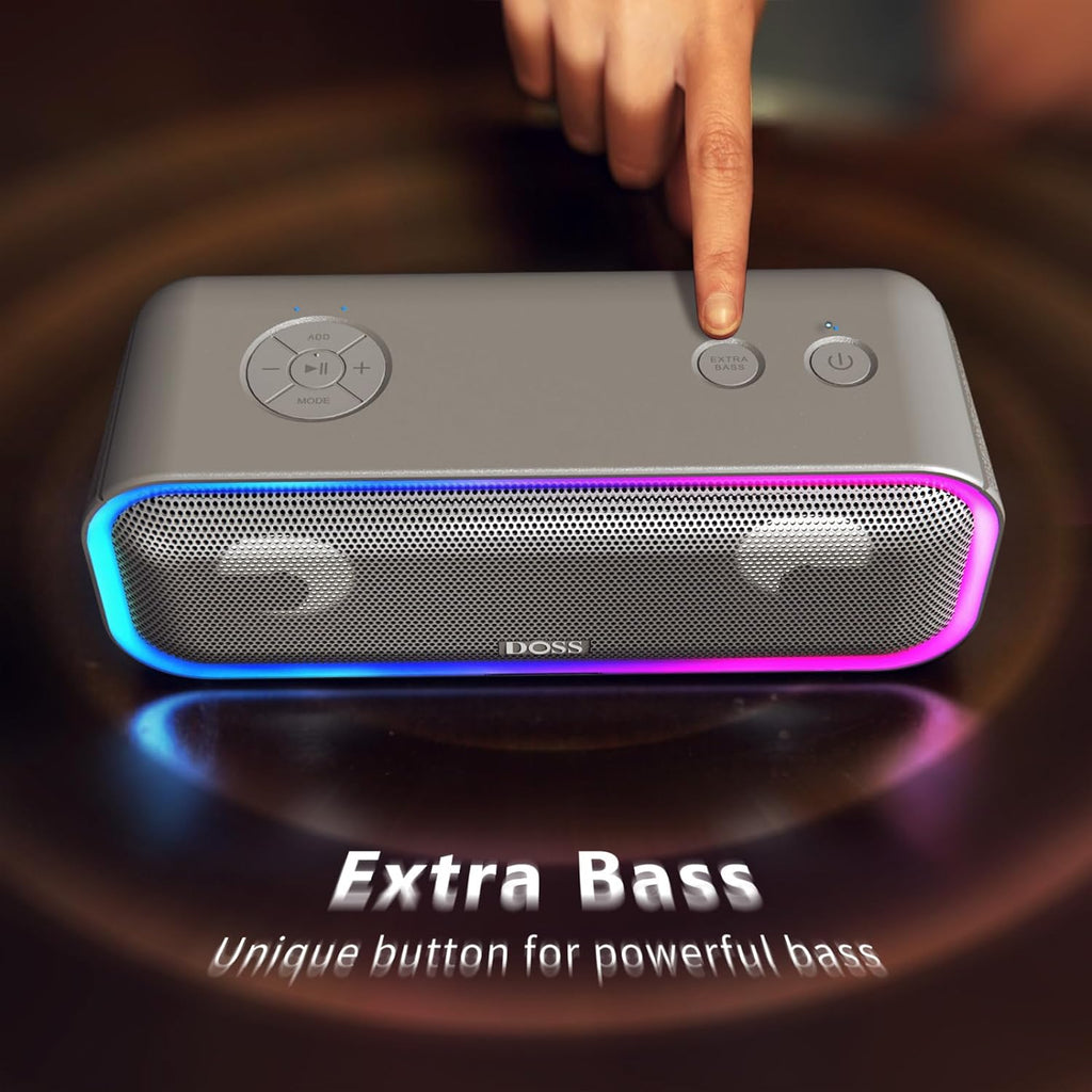 Soundbox Pro+ Bluetooth Speaker - 24W Immersive Stereo Sound with Enhanced Bass, IPX6 Waterproof Rating, 15-Hour Playtime, Multi-Color Lighting, Wireless for Outdoor Activities and Gatherings - Grey