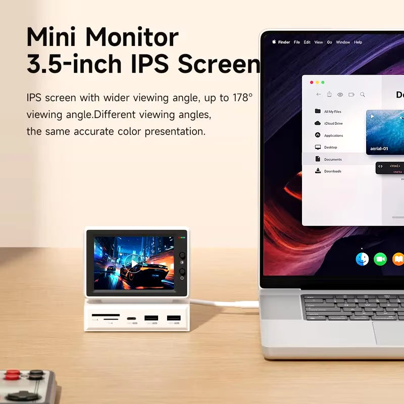 3.5-Inch IPS Mini Display for AIDA64 Mini PC: CPU, RAM, and HDD Data Monitoring with USB-C Hub for Laptop and MacBook