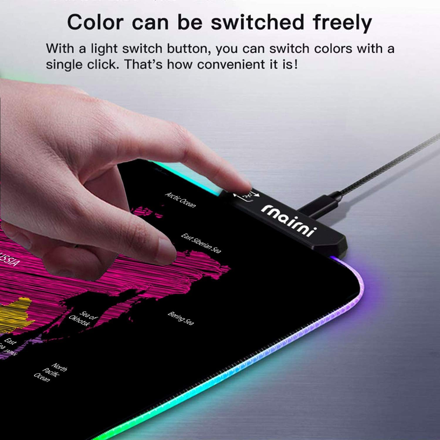Extended RGB Gaming Mouse Pad - Large Waterproof Desk Mat with Anti-Slip Design for PC and Macbook - 31.5'' x 15.7'' (Black Map)