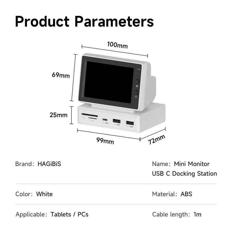 3.5-Inch IPS Mini Display for AIDA64 Mini PC: CPU, RAM, and HDD Data Monitoring with USB-C Hub for Laptop and MacBook