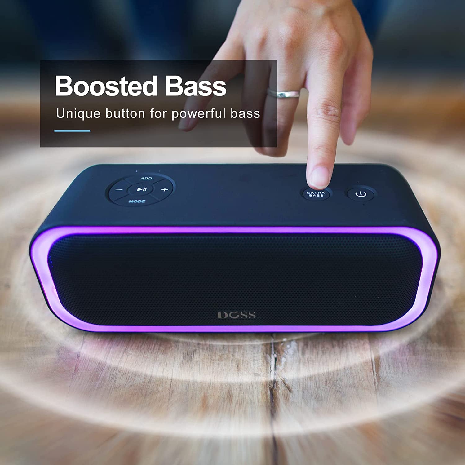 Soundbox Pro Bluetooth Speaker - 20W Stereo Sound, Active Extra Bass, 20-Hour Playtime, Multi-Color Lighting, Wireless Stereo Pairing, IPX6 Waterproof - Ideal for Outdoor Activities and Gatherings - Blue