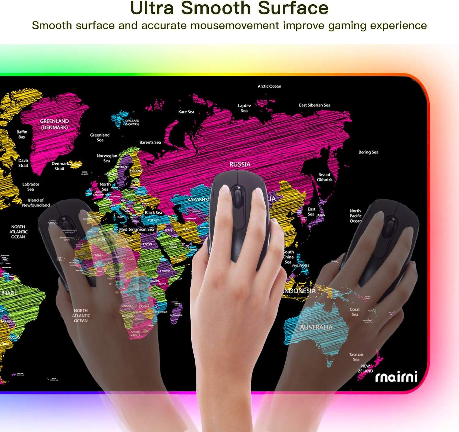 Extended RGB Gaming Mouse Pad - Large Waterproof Desk Mat with Anti-Slip Design for PC and Macbook - 31.5'' x 15.7'' (Black Map)
