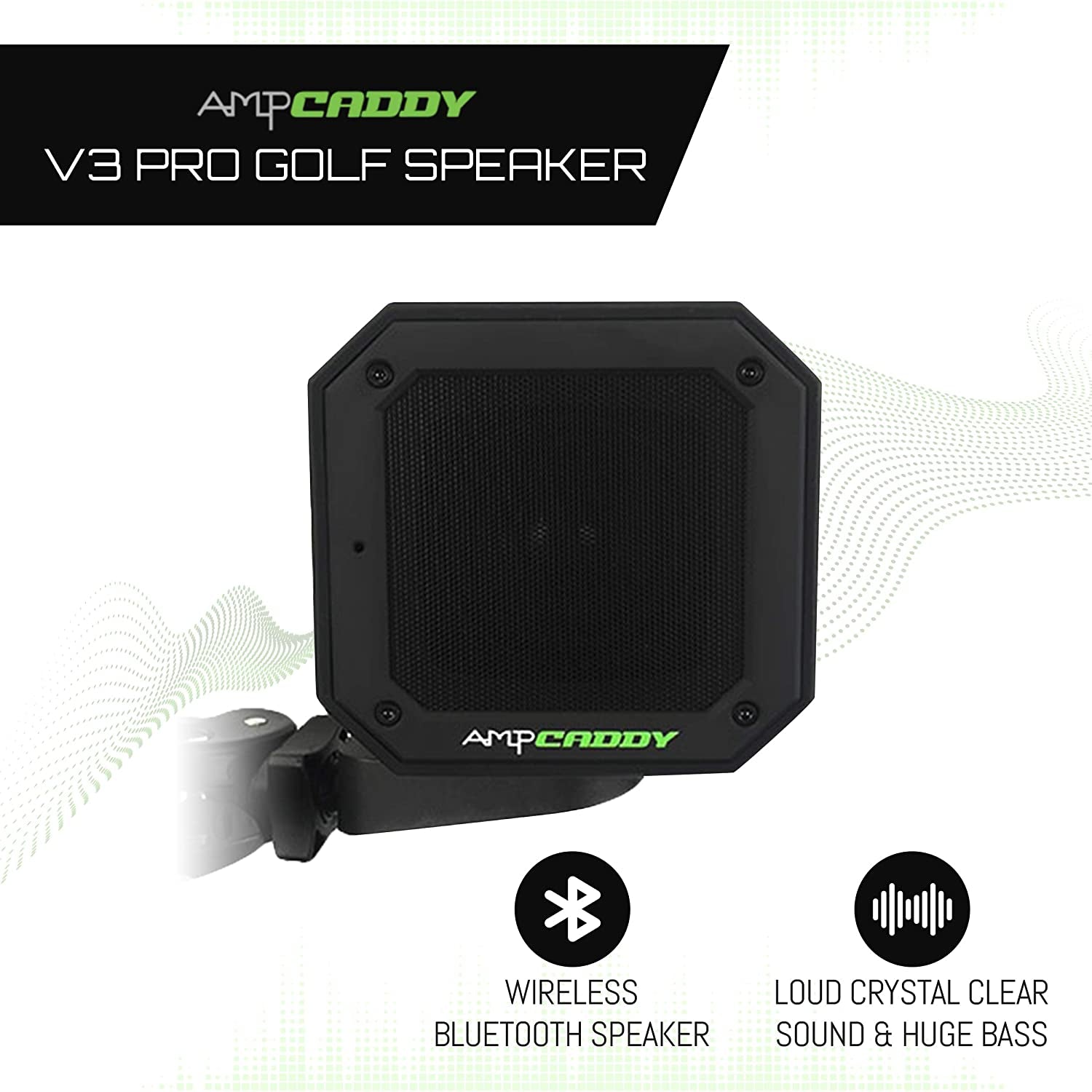 Golf Bluetooth Speaker with Mount - High-Performance Stereo Sound and Bass Boost, Extended Playtime and Range (V3 Pro - 15 Watts)