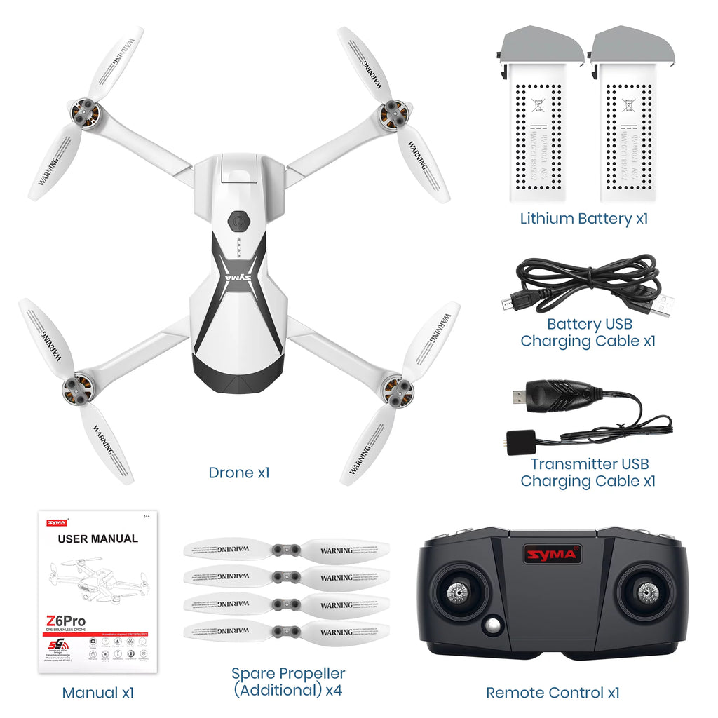 Syma Z6Pro Foldable GPS Drone with 4K HD Camera, FPV Quadcopter with Brushless Motors, Auto Return Home Feature, Includes 2 Batteries for 48 Minutes of Flight Time, Grey