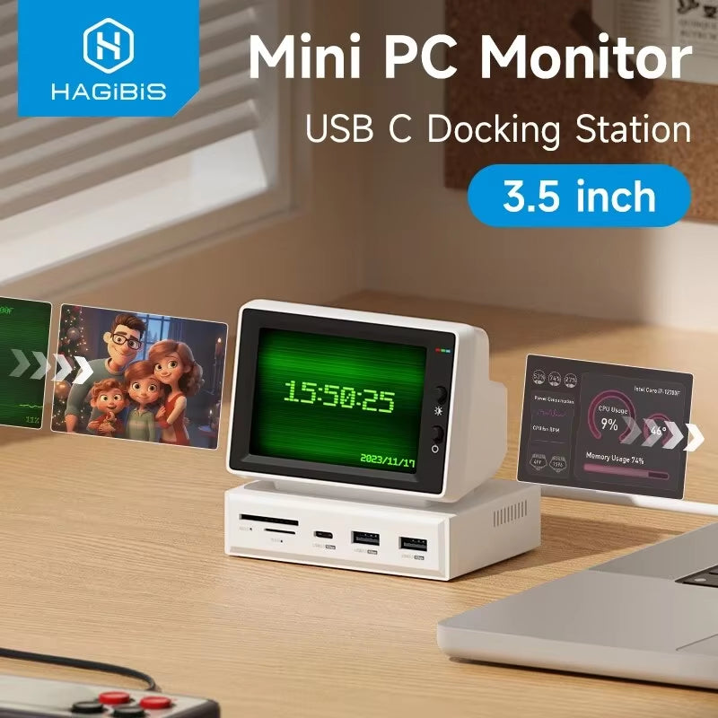 3.5-Inch IPS Mini Display for AIDA64 Mini PC: CPU, RAM, and HDD Data Monitoring with USB-C Hub for Laptop and MacBook