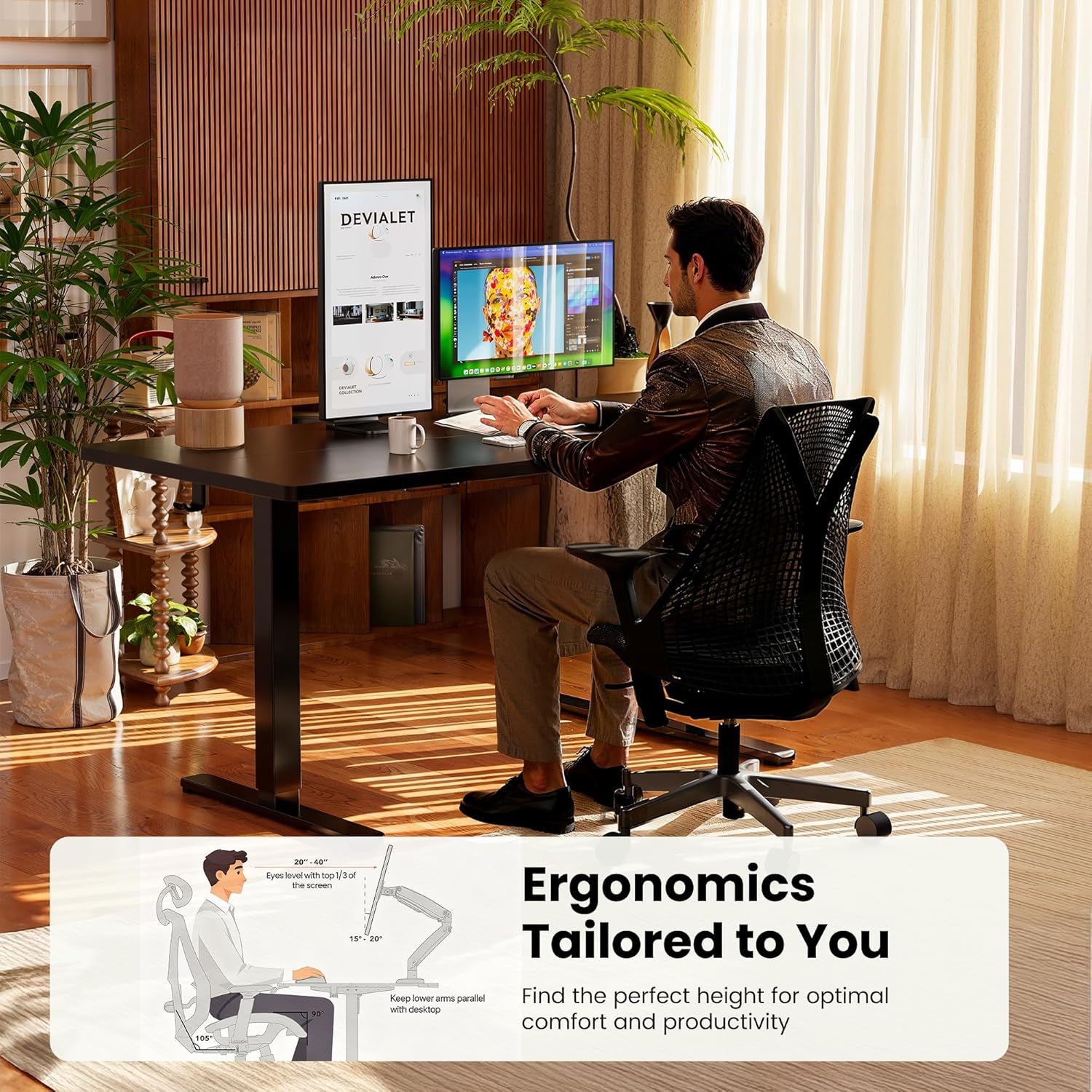 Height Adjustable Electric Standing Desk - 48" x 24" Sit-Stand Home Office Desk with Memory Function - Black