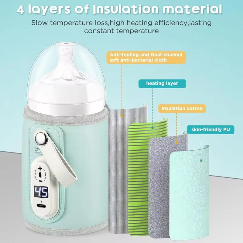 Insulated Baby Bottle Heater Bag - USB Rechargeable Milk and Water Warmer for Infant Travel Accessories