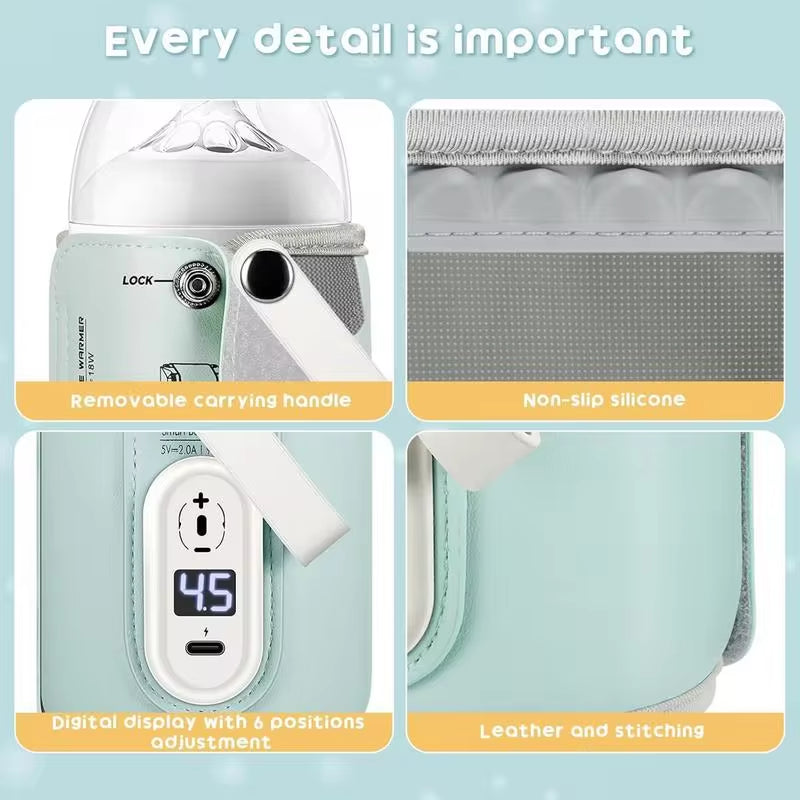 Insulated Baby Bottle Heater Bag - USB Rechargeable Milk and Water Warmer for Infant Travel Accessories