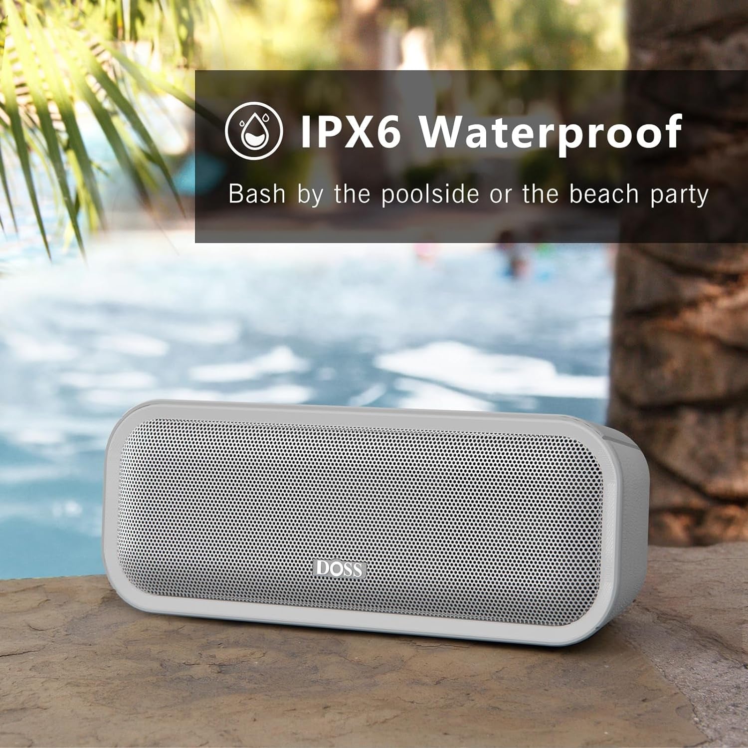 Soundbox Pro+ Bluetooth Speaker - 24W Immersive Stereo Sound with Enhanced Bass, IPX6 Waterproof Rating, 15-Hour Playtime, Multi-Color Lighting, Wireless for Outdoor Activities and Gatherings - Grey