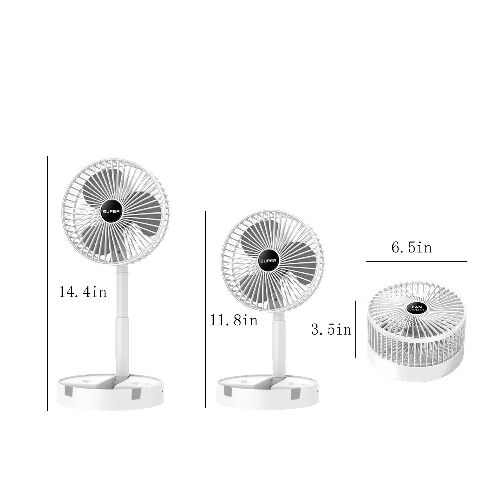 Cooling Stretchable Portable Fan with 3 Speed Settings, Quiet Desktop Table Fan for Home and Office, White