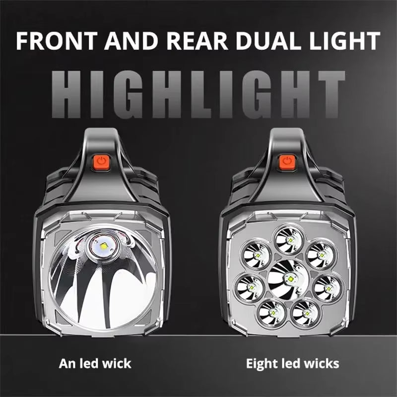 USB Rechargeable Portable Flashlight with Solar LED and COB Work Light - 4 Gear Charging Capability for Mobile Phones and Camping Use