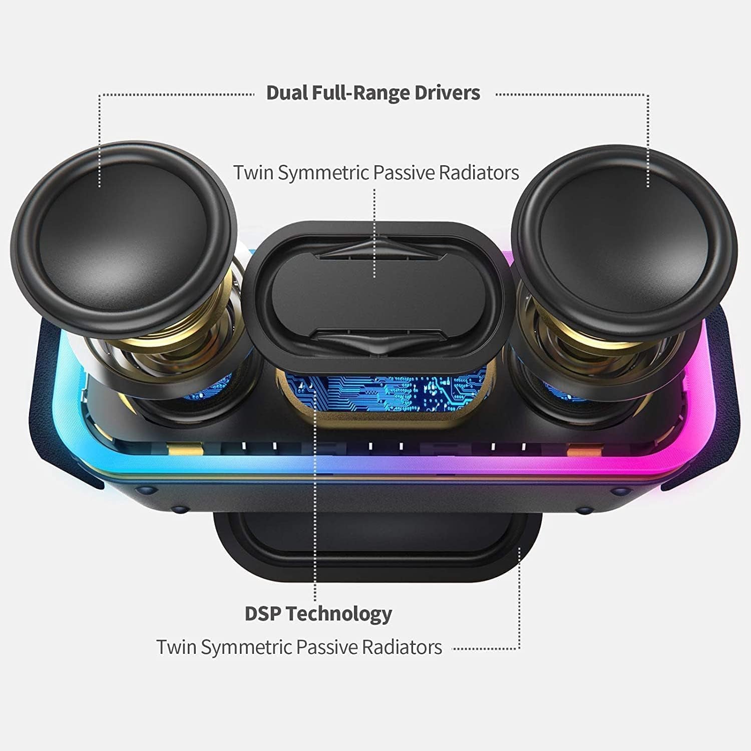 Soundbox Pro+ Bluetooth Speaker - 24W Immersive Stereo Sound with Enhanced Bass, IPX6 Waterproof Rating, 15-Hour Playtime, Multi-Color Lighting, Wireless for Outdoor Activities and Gatherings - Grey