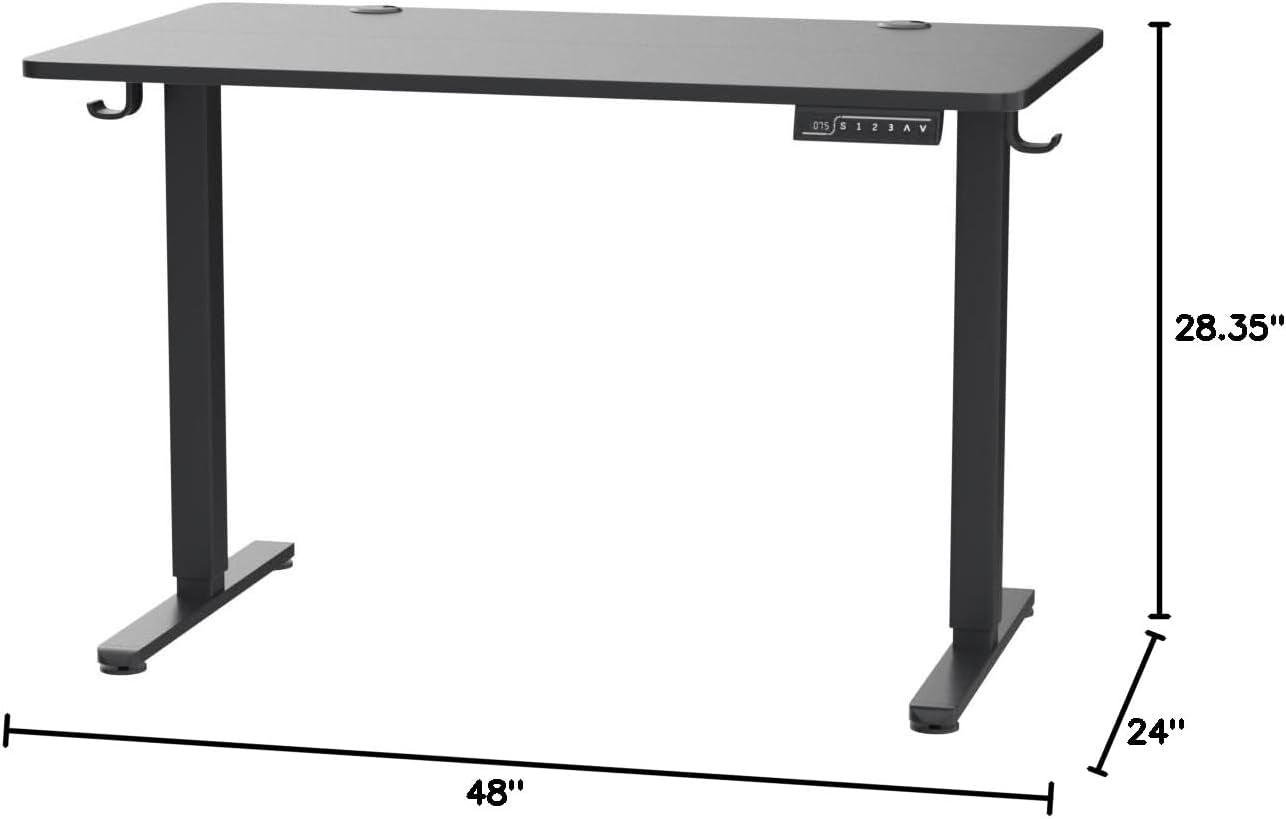 Height Adjustable Electric Standing Desk - 48" x 24" Sit-Stand Home Office Desk with Memory Function - Black