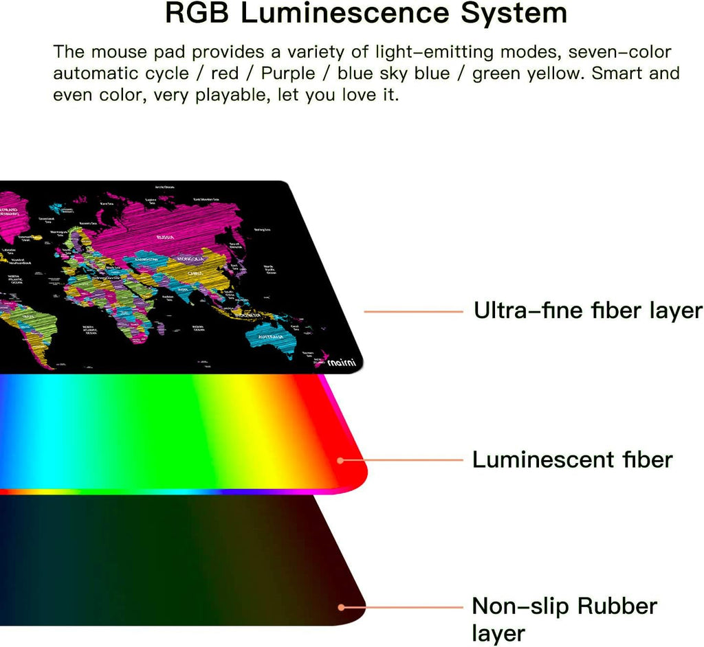 Extended RGB Gaming Mouse Pad - Large Waterproof Desk Mat with Anti-Slip Design for PC and Macbook - 31.5'' x 15.7'' (Black Map)