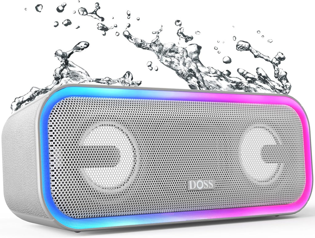 Soundbox Pro+ Bluetooth Speaker - 24W Immersive Stereo Sound with Enhanced Bass, IPX6 Waterproof Rating, 15-Hour Playtime, Multi-Color Lighting, Wireless for Outdoor Activities and Gatherings - Grey