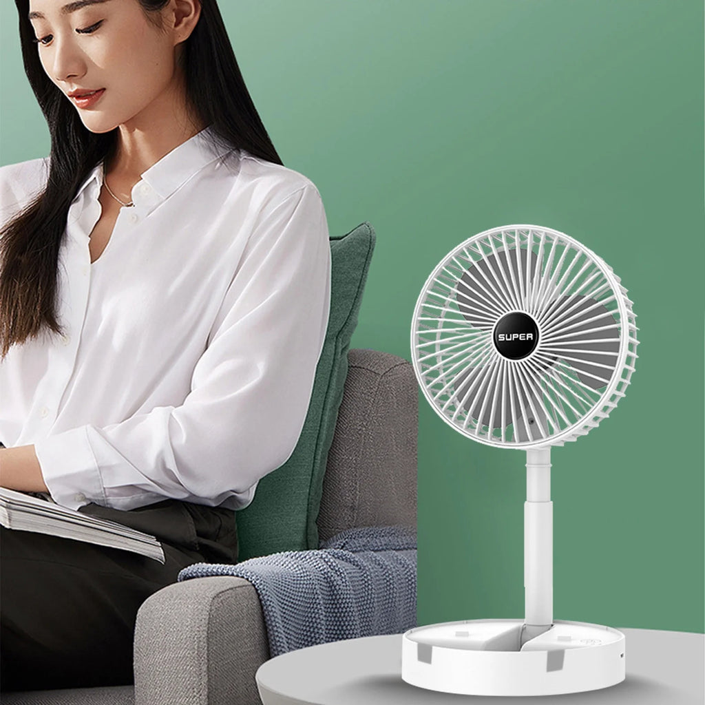 Cooling Stretchable Portable Fan with 3 Speed Settings, Quiet Desktop Table Fan for Home and Office, White