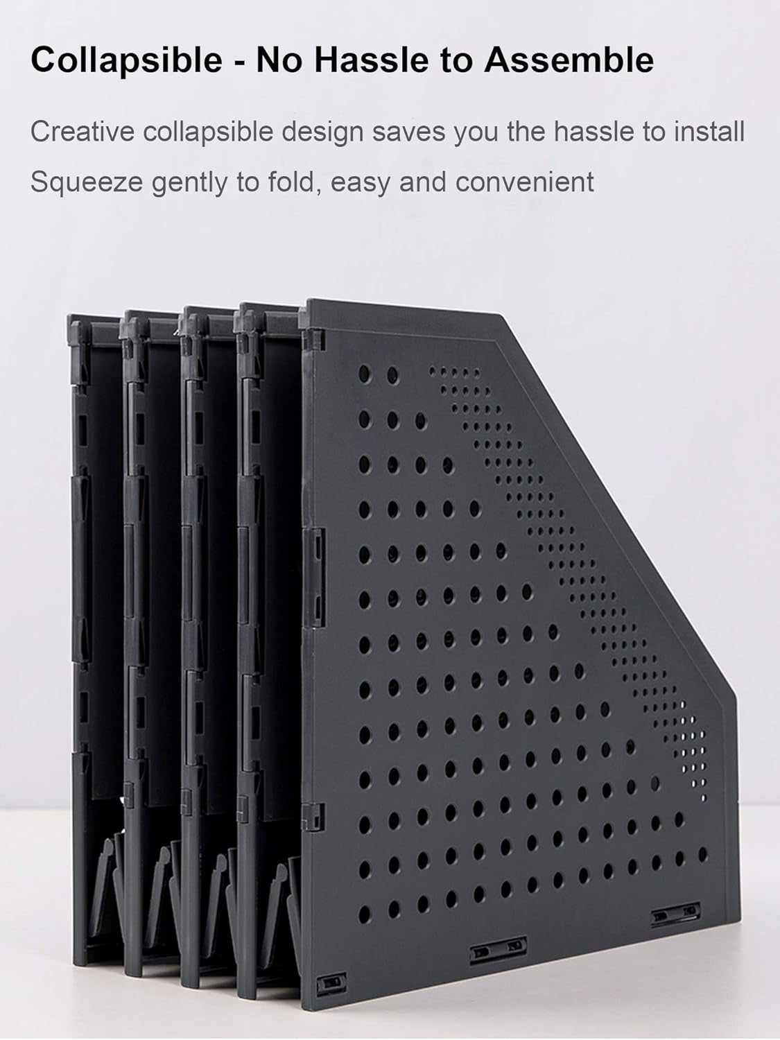 Collapsible Magazine File Holder and Desk Organizer with Four Vertical Compartments for Efficient Office Storage and Organization