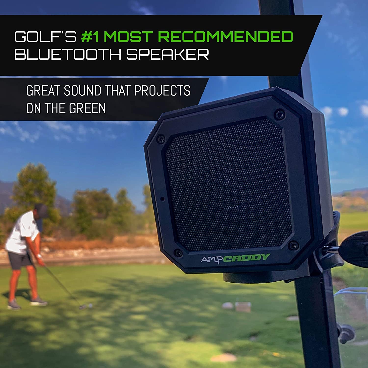 Golf Bluetooth Speaker with Mount - High-Performance Stereo Sound and Bass Boost, Extended Playtime and Range (V3 Pro - 15 Watts)