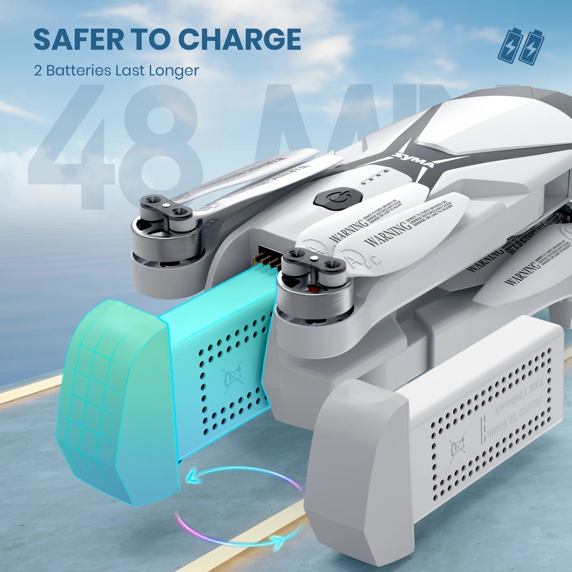 Syma Z6Pro Foldable GPS Drone with 4K HD Camera, FPV Quadcopter with Brushless Motors, Auto Return Home Feature, Includes 2 Batteries for 48 Minutes of Flight Time, Grey