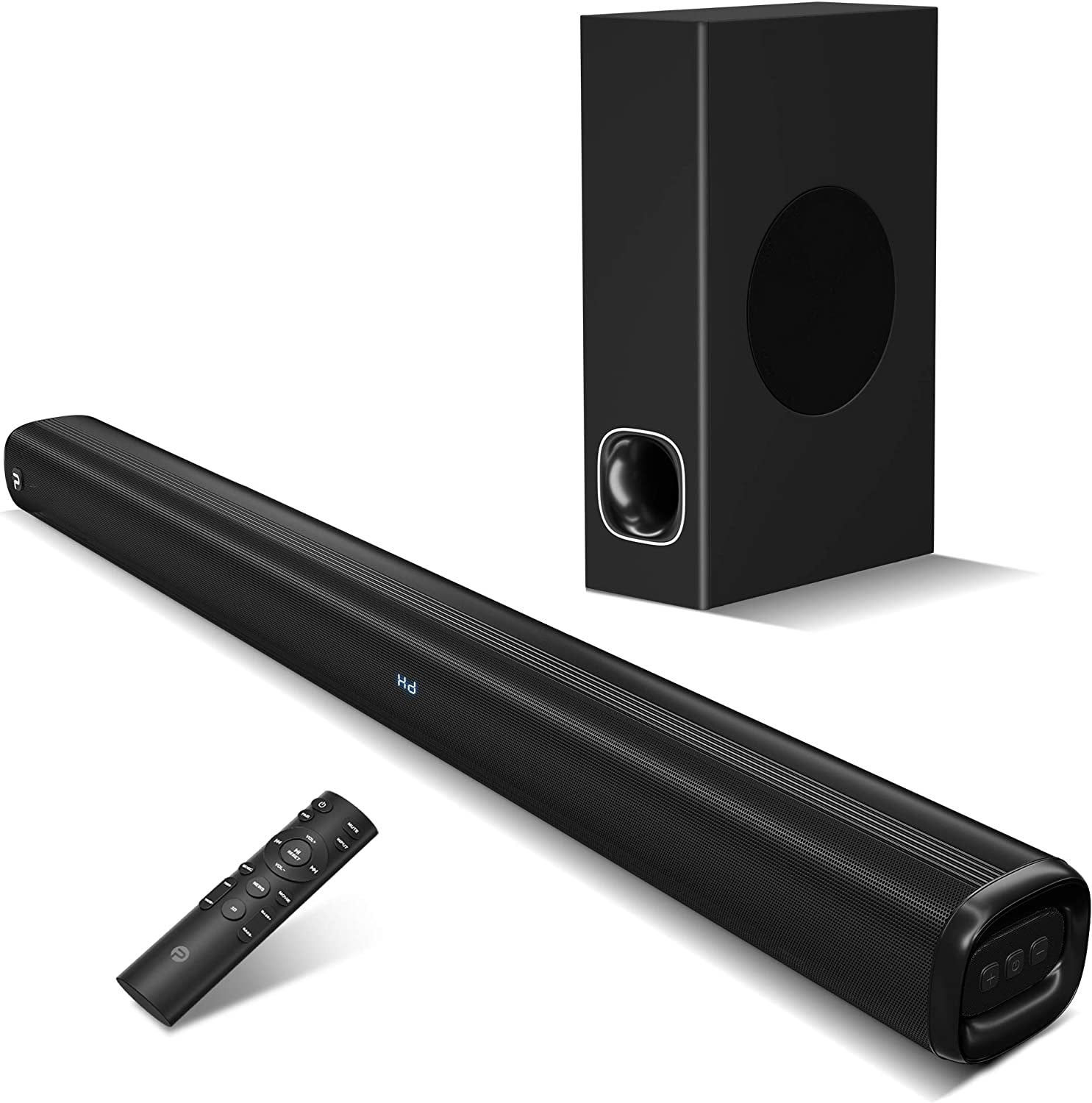 2.1 Channel Soundbar with Subwoofer and 3D Surround Sound, Compatible with 4K & HD TVs, HDMI (ARC), Optical, AUX, USB Drive, Bluetooth 5.0 (Model: P28, 160W)