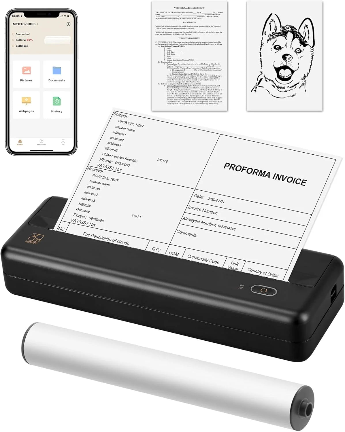 HPRT MT810 Portable A4 Wireless Bluetooth Thermal Printer for Home, Office, and Travel - Compatible with 8" and 4" Thermal Roll Paper