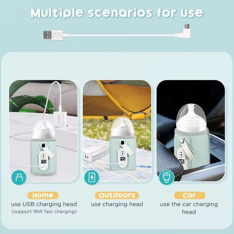 Insulated Baby Bottle Heater Bag - USB Rechargeable Milk and Water Warmer for Infant Travel Accessories