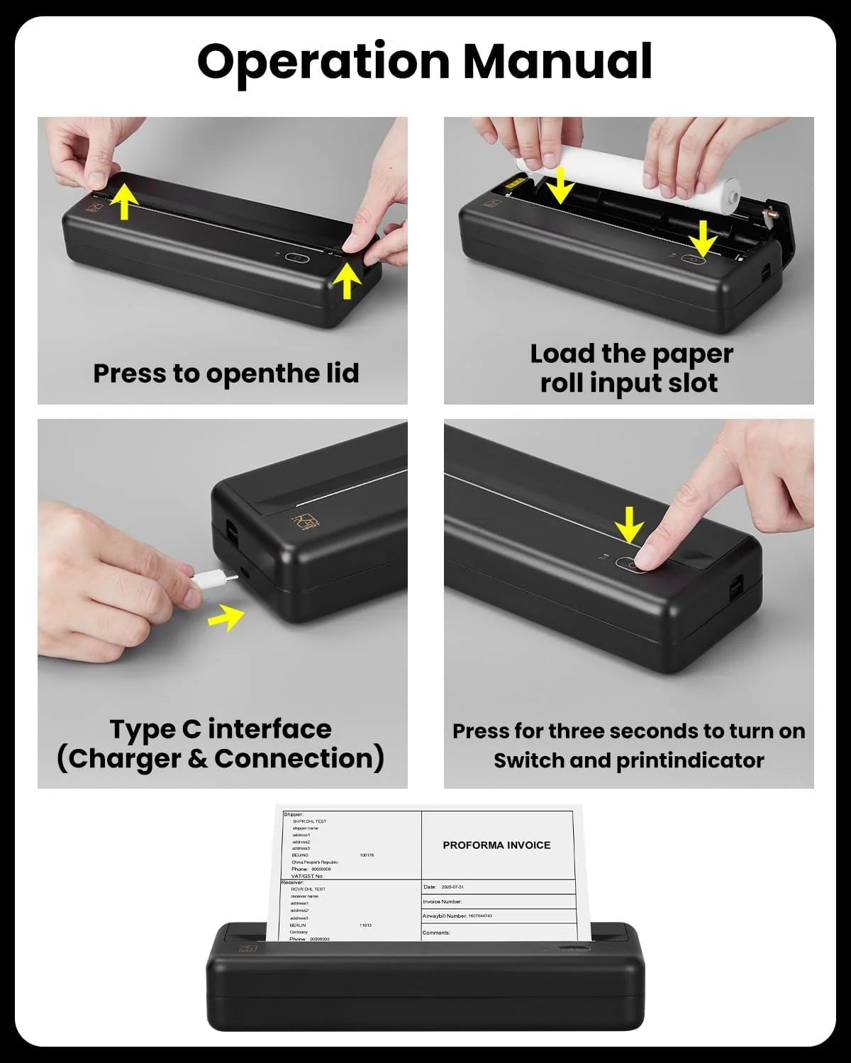 HPRT MT810 Portable A4 Wireless Bluetooth Thermal Printer for Home, Office, and Travel - Compatible with 8" and 4" Thermal Roll Paper