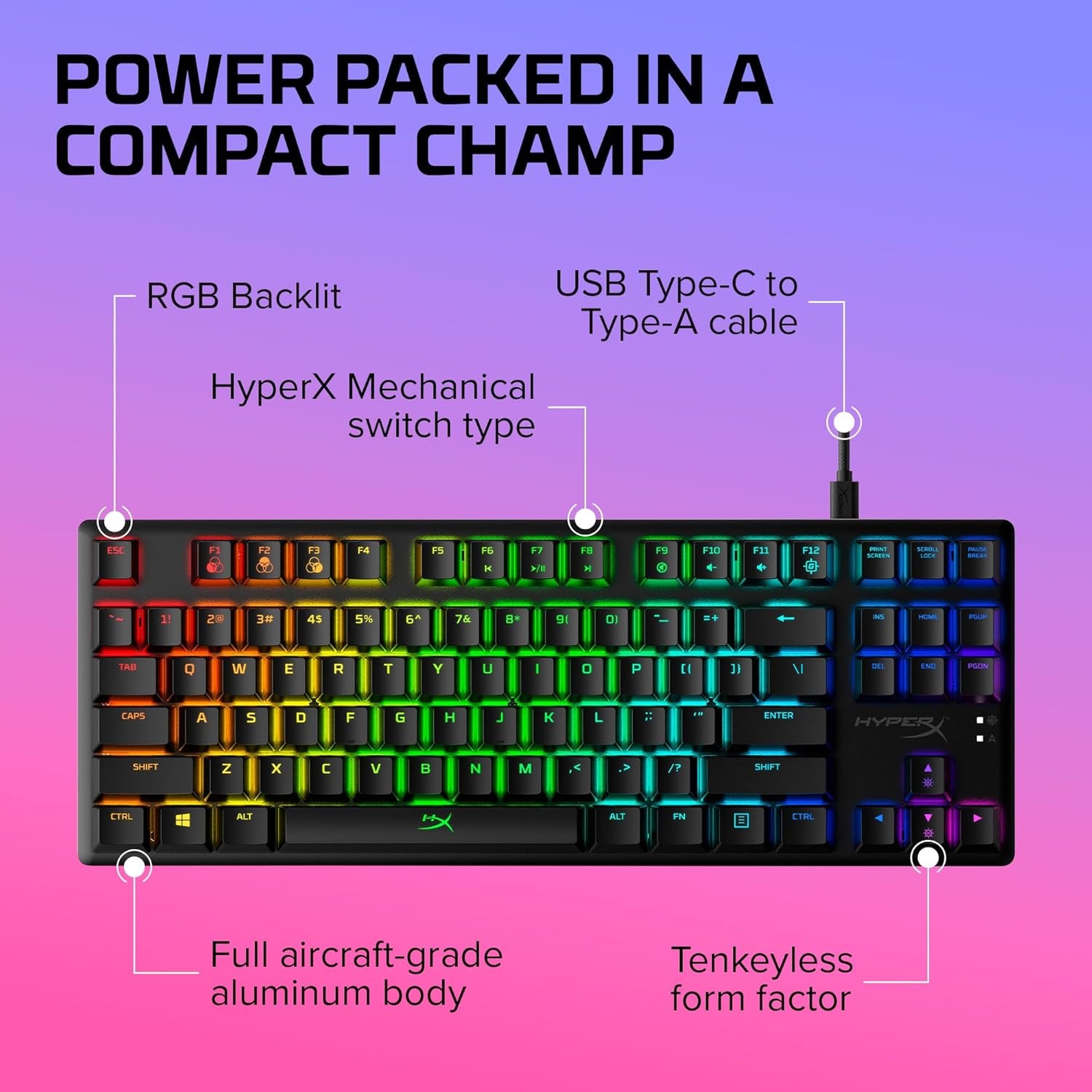 Alloy Origins Core Tenkeyless Mechanical Gaming Keyboard with Software-Controlled Lighting and Macro Customization, Compact Design, RGB LED Backlighting, Linear Red Switch, Black
