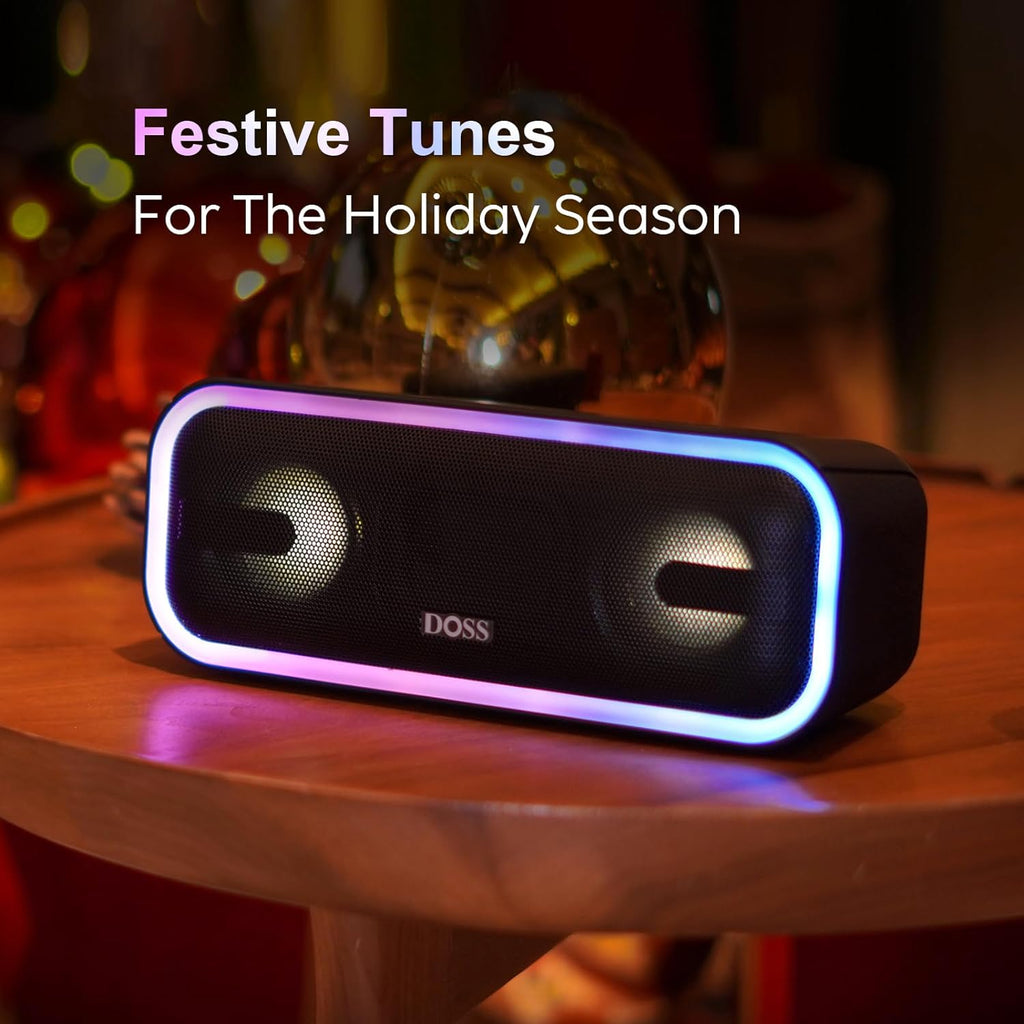 Soundbox Pro+ Bluetooth Speaker - 24W Immersive Stereo Sound with Enhanced Bass, IPX6 Waterproof Rating, 15-Hour Playtime, Multi-Color Lighting, Wireless for Outdoor Activities and Gatherings - Grey