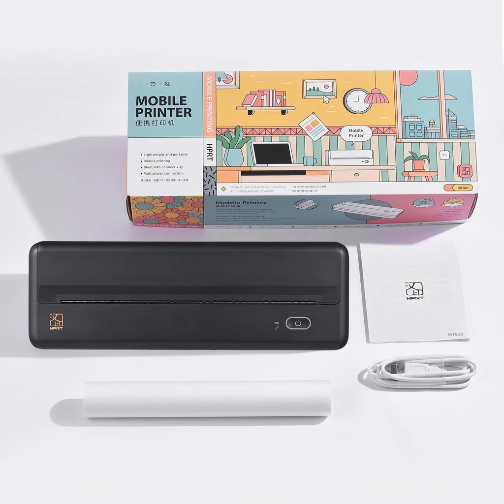 HPRT MT810 Portable A4 Wireless Bluetooth Thermal Printer for Home, Office, and Travel - Compatible with 8" and 4" Thermal Roll Paper